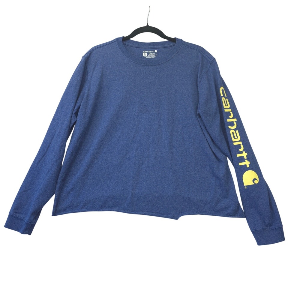 Carhartt Loose Fit Long Sleeve Graphic Shirt Blue Heather XL Custom Crop Grunge